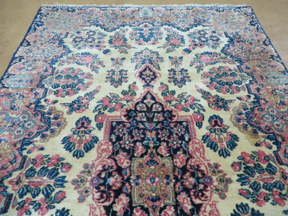 Antique Persian Kirman Rug Hand Knotted Wool Floral Medallion Carpet 3 9 By 6 6