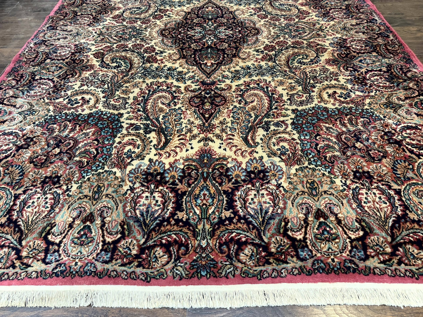 Antique Karastan Kirman Rug Imperial Kirman Ivory Eight Point Eight By Twelve Power Loomed Wool