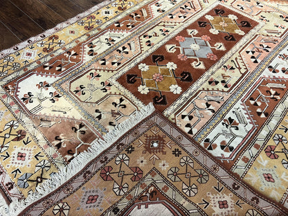 Turkish Hand Knotted Wool Rug 7x10 Vintage Kazak Geometric Pattern