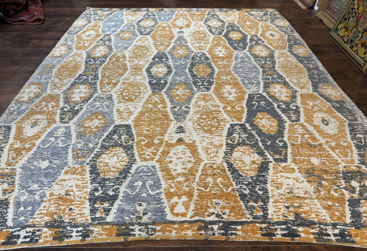 Handmade Indian Area Rug 8x10 Vintage Colorful Hemp Natural Material