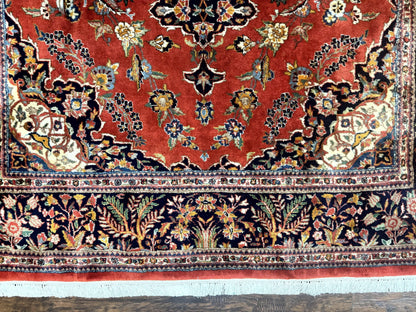 Indo Persian Rug 7x10 Vintage Handmade Wool Carpet Floral Medallion Red And Midnight Blue