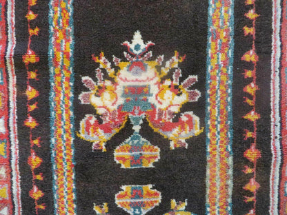 Antique Moroccan Runner Rug 3x7, Moroccan Prayer Rug, Double Mehrab Prayer Arches, Black and Red, Hand-Knotted Wool Carpet, Hallway Rug Nice