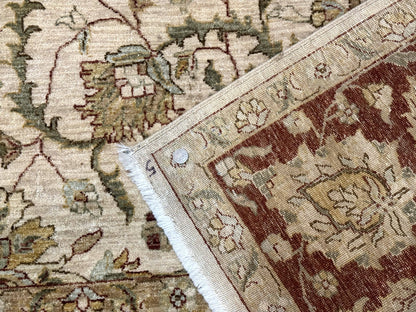 Peshawar Rug Floral Wool 9x12 Hand Knotted Pakistani Carpet Beige And Rust