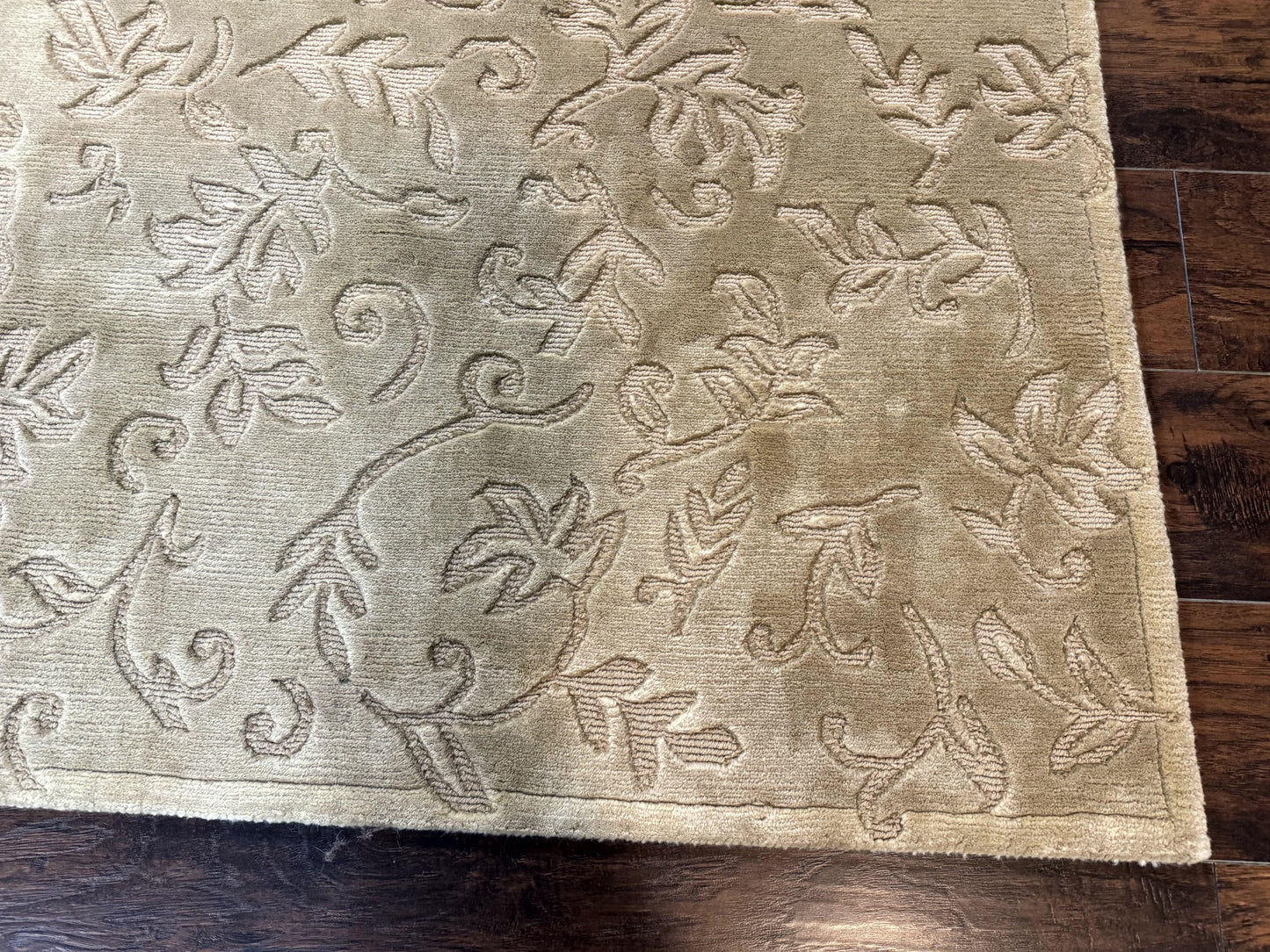 Tibetan Rug Modern 3.7 by 5.5 Hand Knotted Wool Silk Highlights