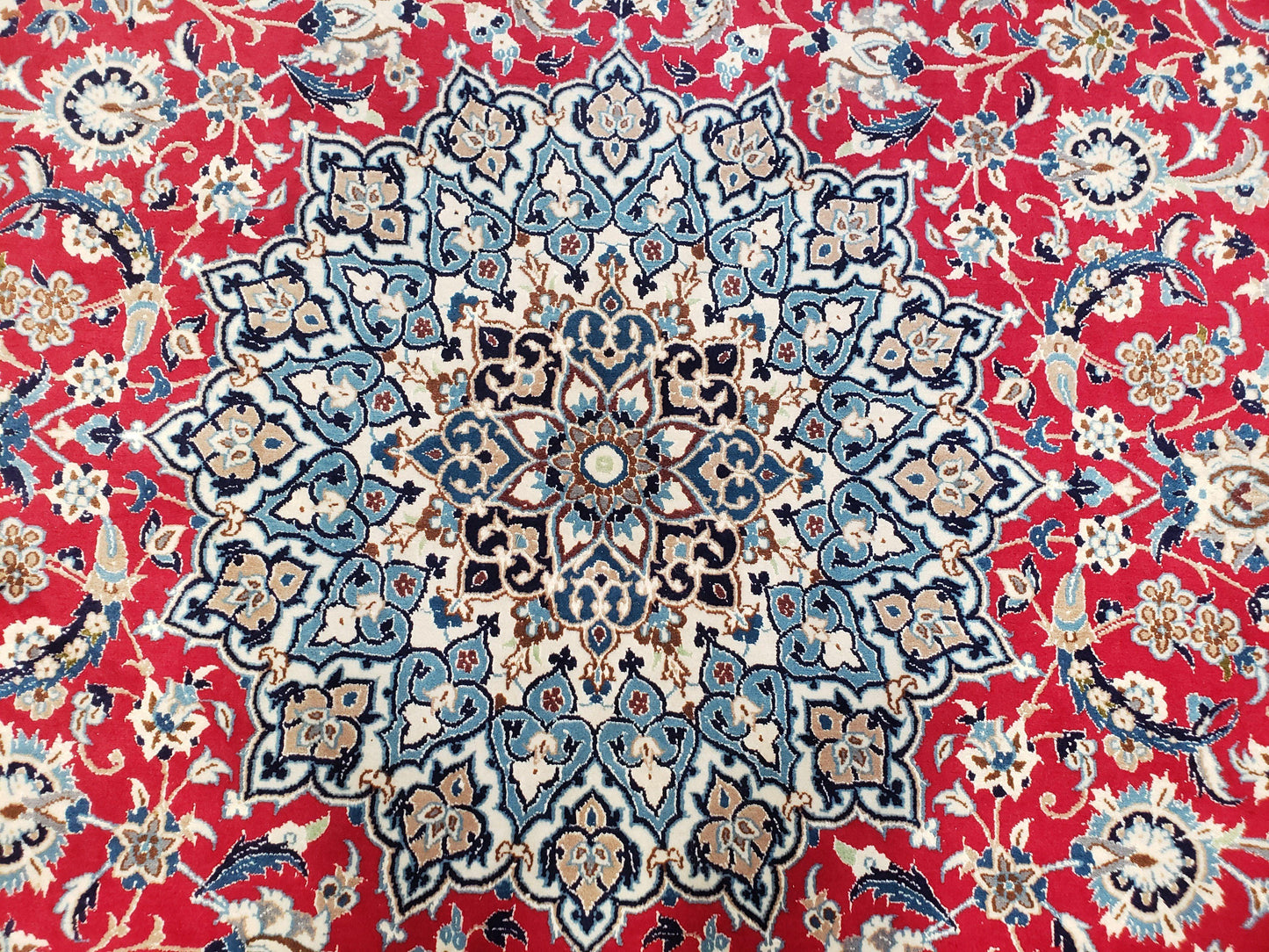Persian Nain Rug 8x12, Red and Ivory, Signed