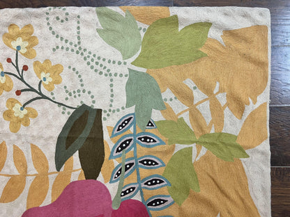 Indian Hand Stitched Rug 4x6, Floral, Silk, Large Floral Design