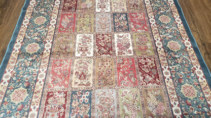 Silk Carpet 4x6 Blue, Panel Design, Four Seasons Pattern, Super Fine & Soft, Bamboo Silk, 4 x 6 Oriental Area Rug, High Quality, New Rug