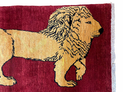 Handmade Wool Rug Lion Pictorial Tribal Design With Vegetable Dyes 3x5
