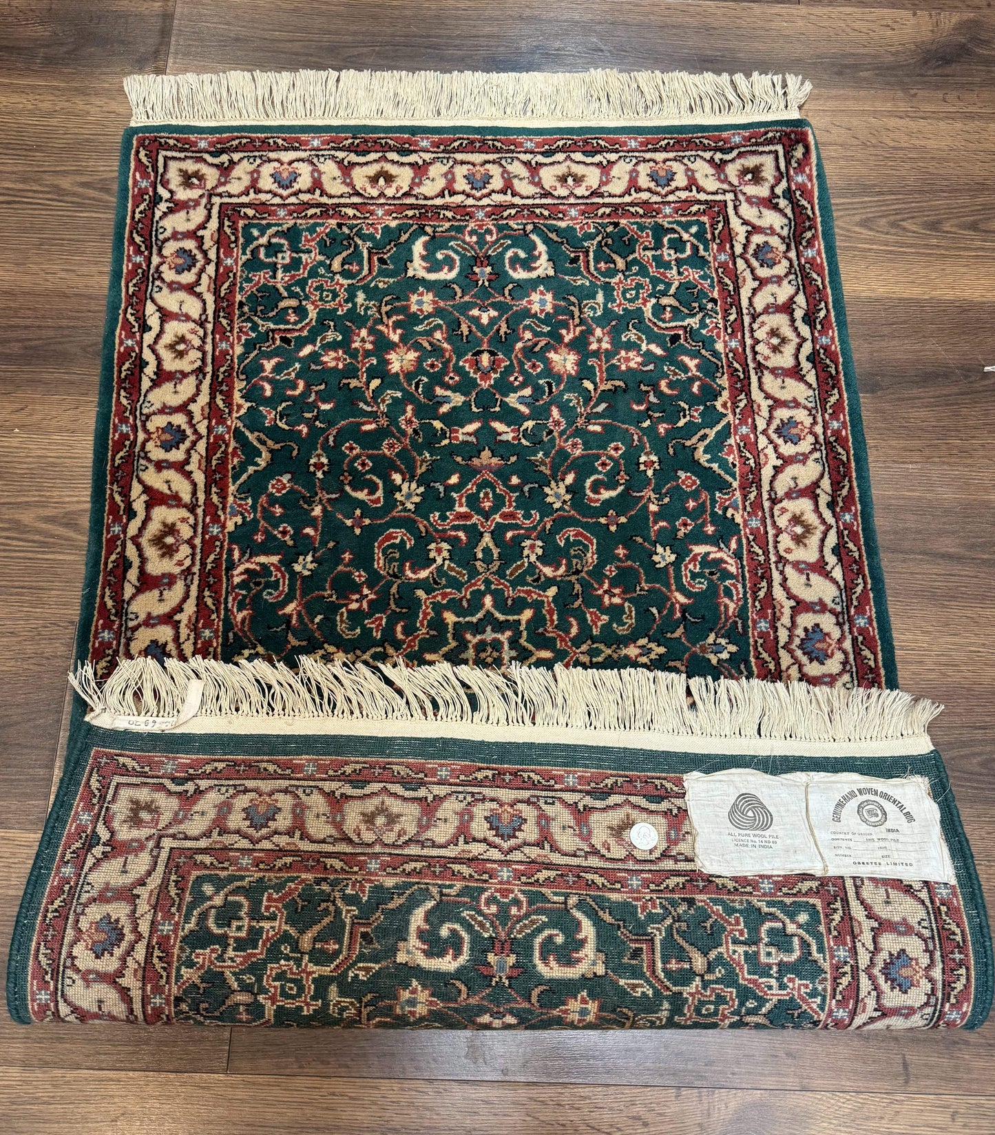 Indo Persian Rug Dark Green Hand Knotted Wool Area Rug 2.5x4 Small Oriental Carpet