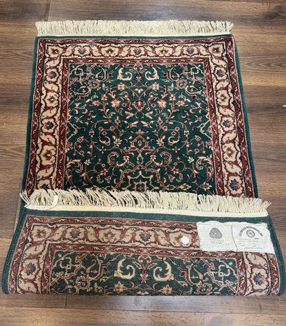 Indo Persian Rug Dark Green Hand Knotted Wool Area Rug 2.5x4 Small Oriental Carpet