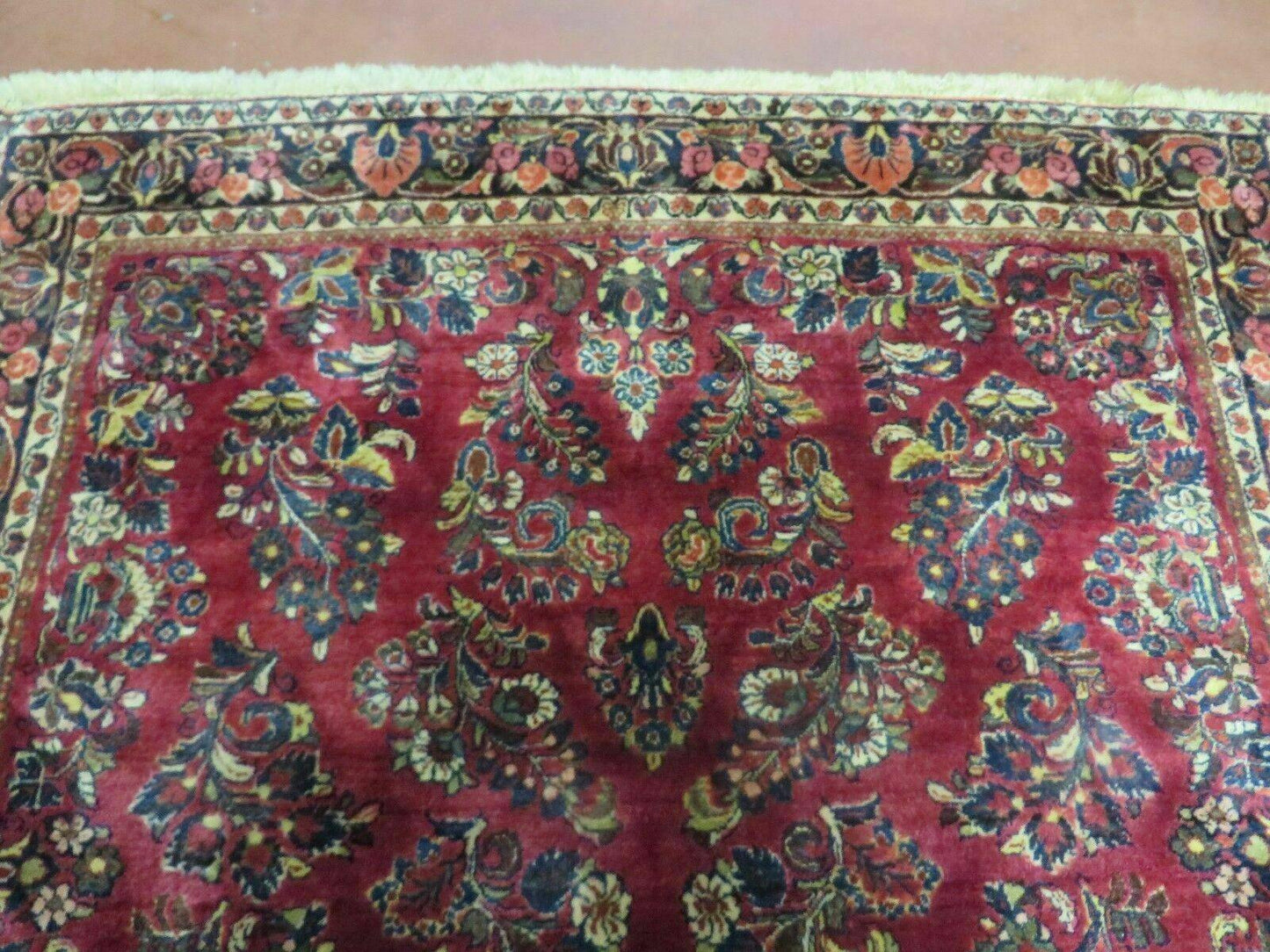 Persian Sarouk Rug 4x6, Red, Floral, Antique