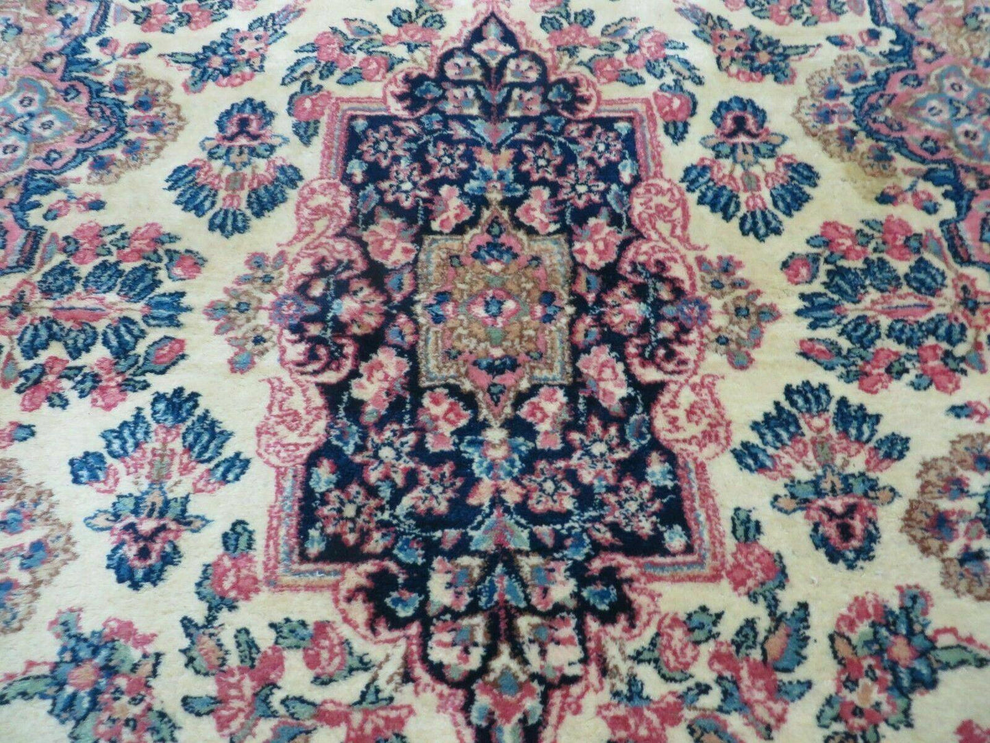 Antique Persian Kirman Rug Hand Knotted Wool Floral Medallion Carpet 3 9 By 6 6