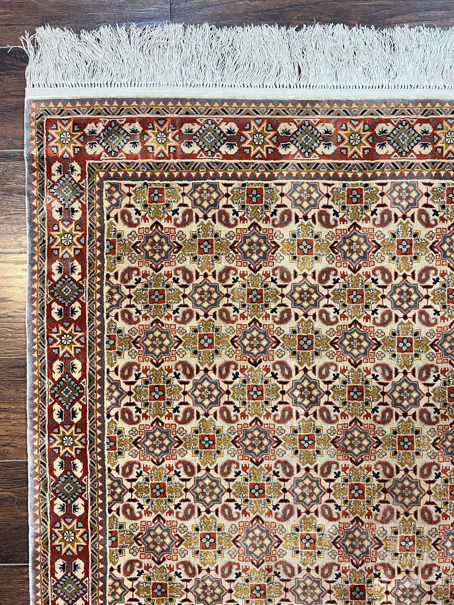 Turkish Kayseri Silk Rug 4x6 Hand Knotted Handmade Vintage Allover Pattern Cream
