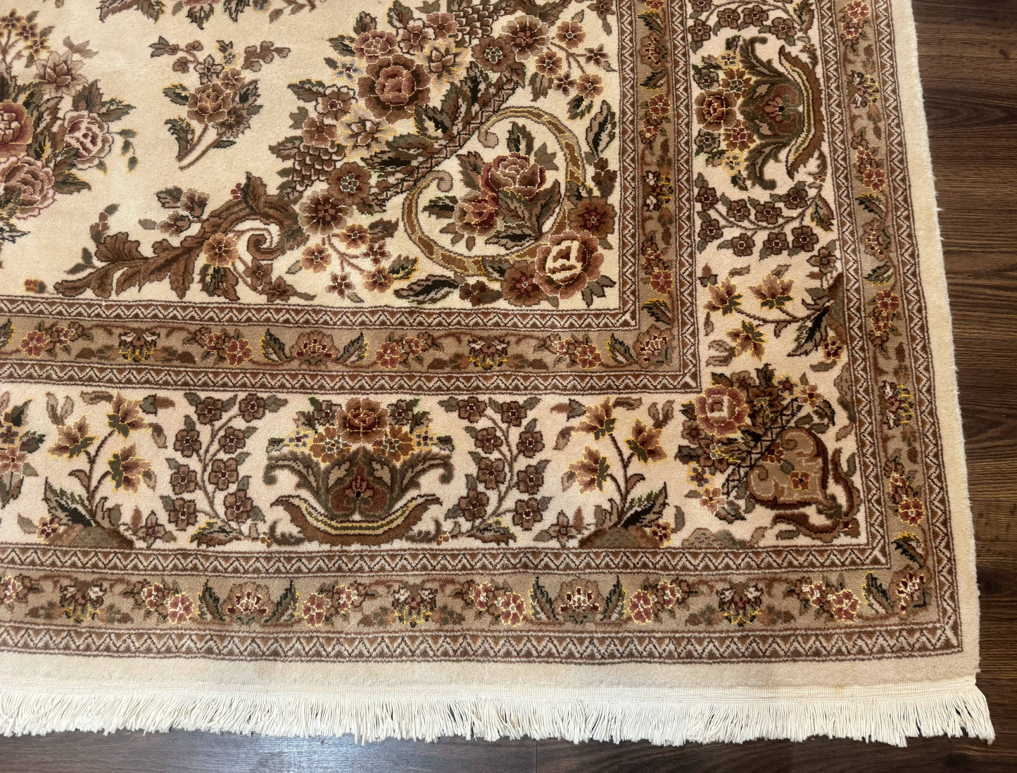 Sino Persian Rug 8x10, Floral, Elegant, Fine 225 KPSI, Beige, Wool & Silk