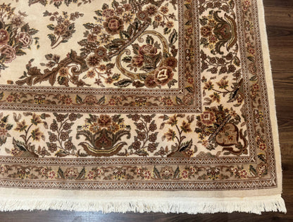 Sino Persian Rug 8x10, Floral, Elegant, Fine 225 KPSI, Beige, Wool & Silk