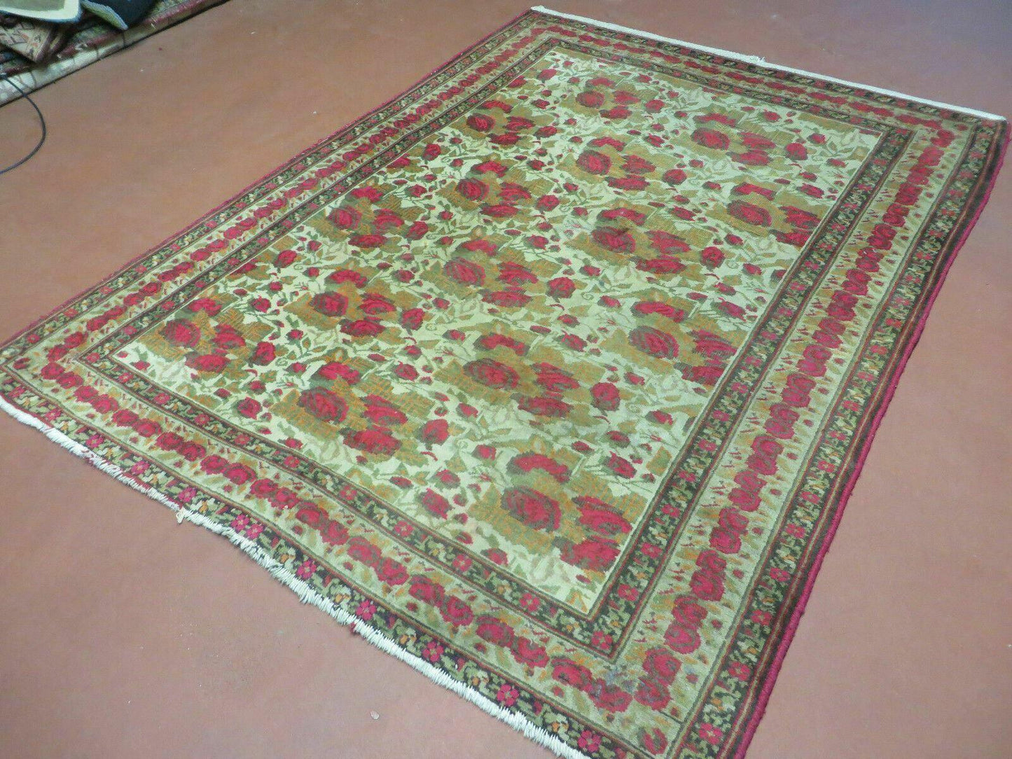 Antique Handmade India Floral Wool Rug 5x6 Roses And Traditional Oriental Design