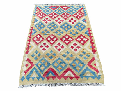 Kilim Rug 3x5 Multicolor Tribal Turkish Anatolian Wool Flatweave Area Rug