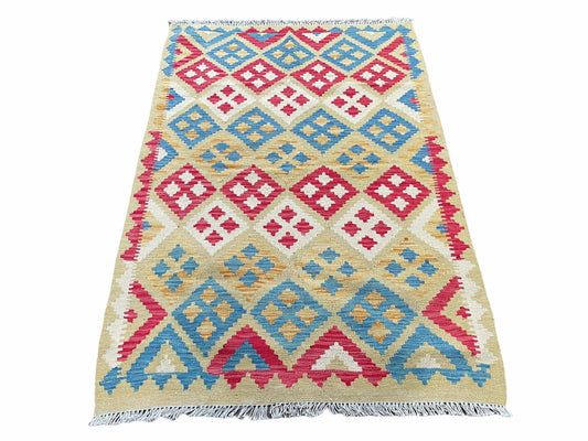 Kilim Rug 3x5 Multicolor Tribal Turkish Anatolian Wool Flatweave Area Rug