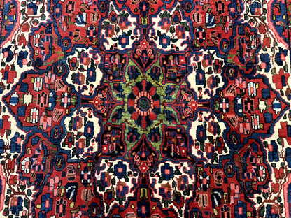 Persian Bakhtiari Rug 7x10, Antique Persian Carpet, Colorful, Great Colors, Ivory Red Blue, Rare Tribal Rug