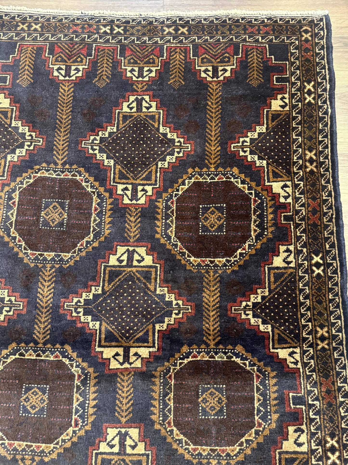 Afghan Balouch Rug Navy Blue 4x6 Handwoven Handmade Contemporary Wool Accent