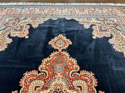Karastan Rug 10x13, Karastan Ebony Kirman Rug, Room SIzed Wool Pile Vintage Karastan Carpet, Belgium Power Loomed Rug, Black Semi Open Field