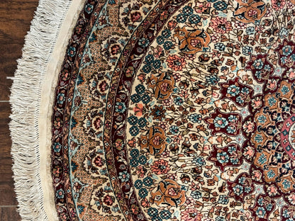 Round Silk Rug 3x3 Handmade Sino Persian Silk On Silk Carpet