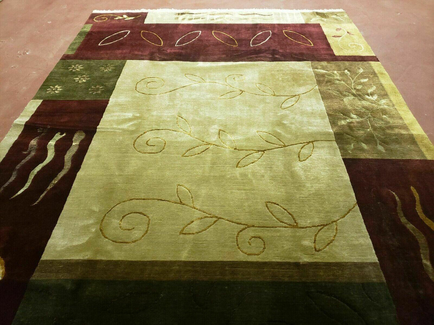 Tibetan Nepal Wool And Silk Rug 6x9 Modern Handmade Decorative Abstract Gold