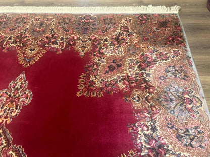 Karastan Kirman Rug 8.8x12 Red Medallion Wool Vintage Carpet