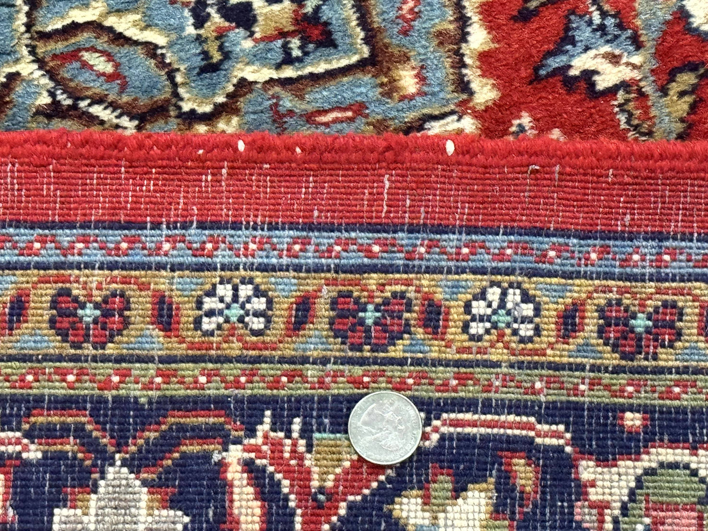 Persian Sarouk Rug 4x7, Red Navy Blue Vintage Wool Medallion Carpet