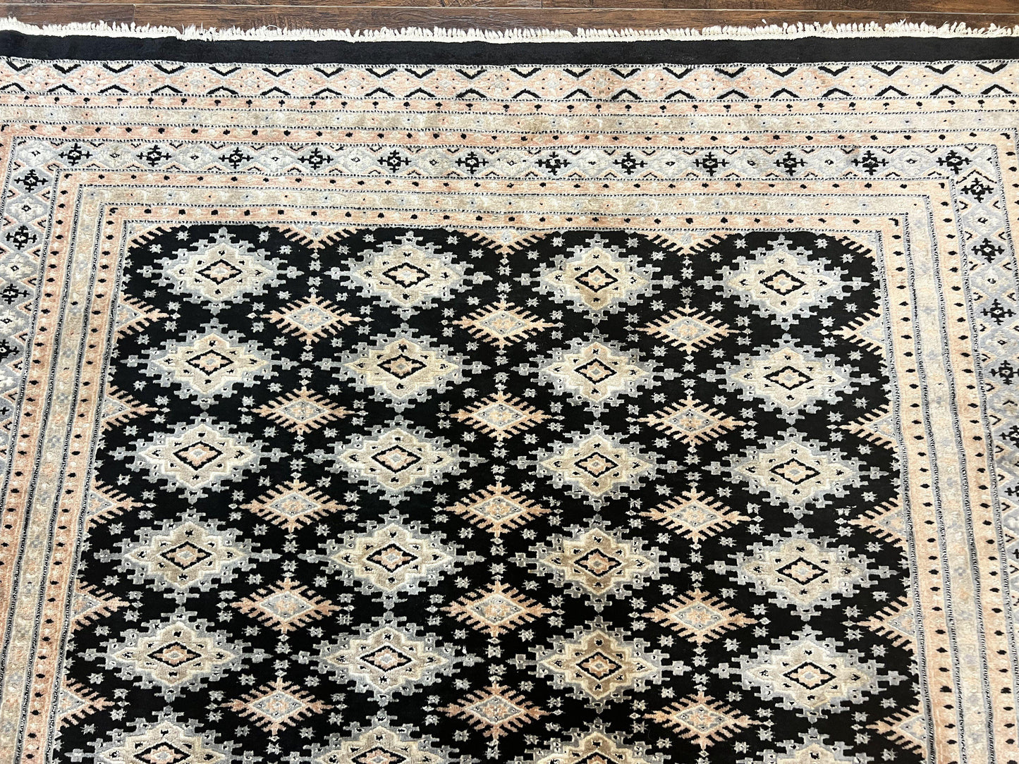 Pakistani Bokhara Rug 6x9, Hand Knotted Vintage Wool Carpet with Silk Highlights, Very Fine 320 KPSI, Medium Size