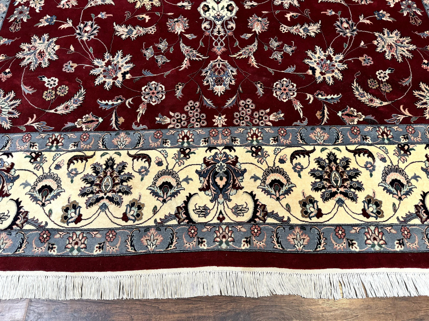 Pak Persian Rug 9x12, Maroon and Ivory, Wool Handmade Vintage