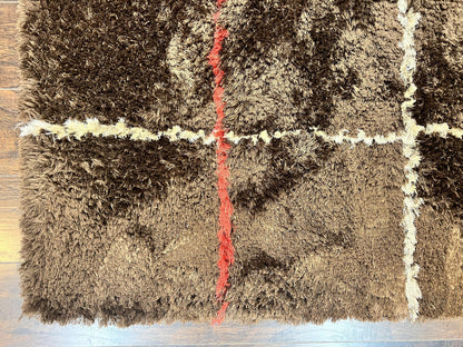 Brown Shag Rug 6x8 Vintage Wool Panel Design Area Rug For Living Rooms