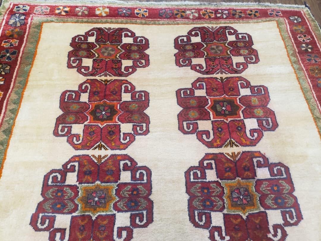Vintage Persian Gabbeh Rug Hand Knotted In Dark Red And Cream 5 Feet By 6 Feet 4 Inches