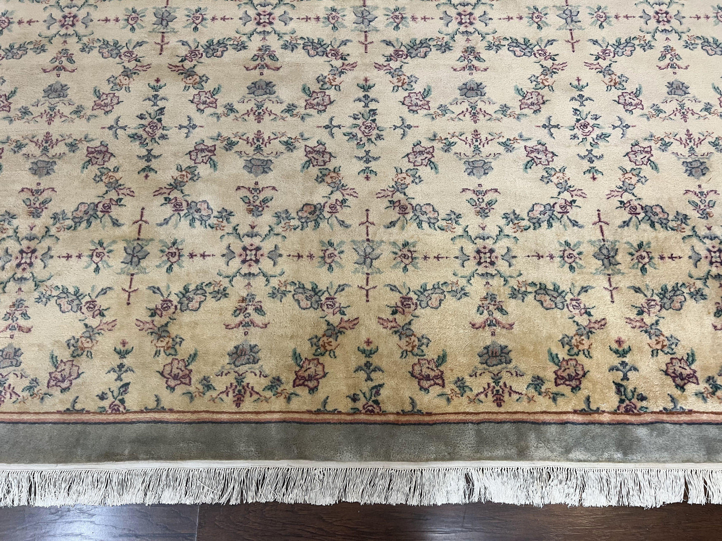 Sino Persian Rug 8x10 Floral Wool Handmade Carpet Oatmeal Teal