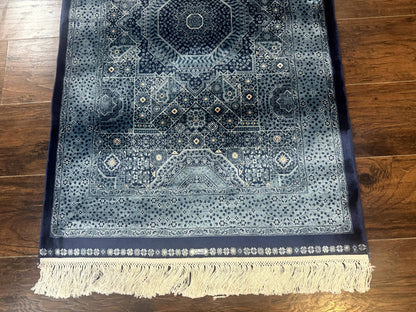 Blue Hereke Turkish Silk Rug Mamluk Bamboo Silk 2.6 By 4 Feet