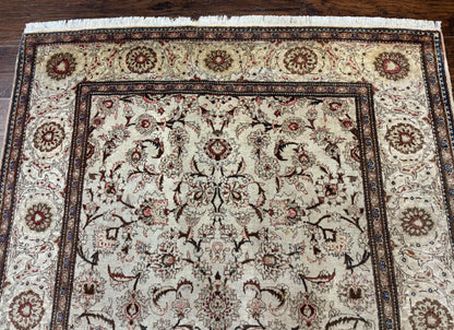 Persian Kashan Rug 5x7, Beige, Fine 250 KPSI
