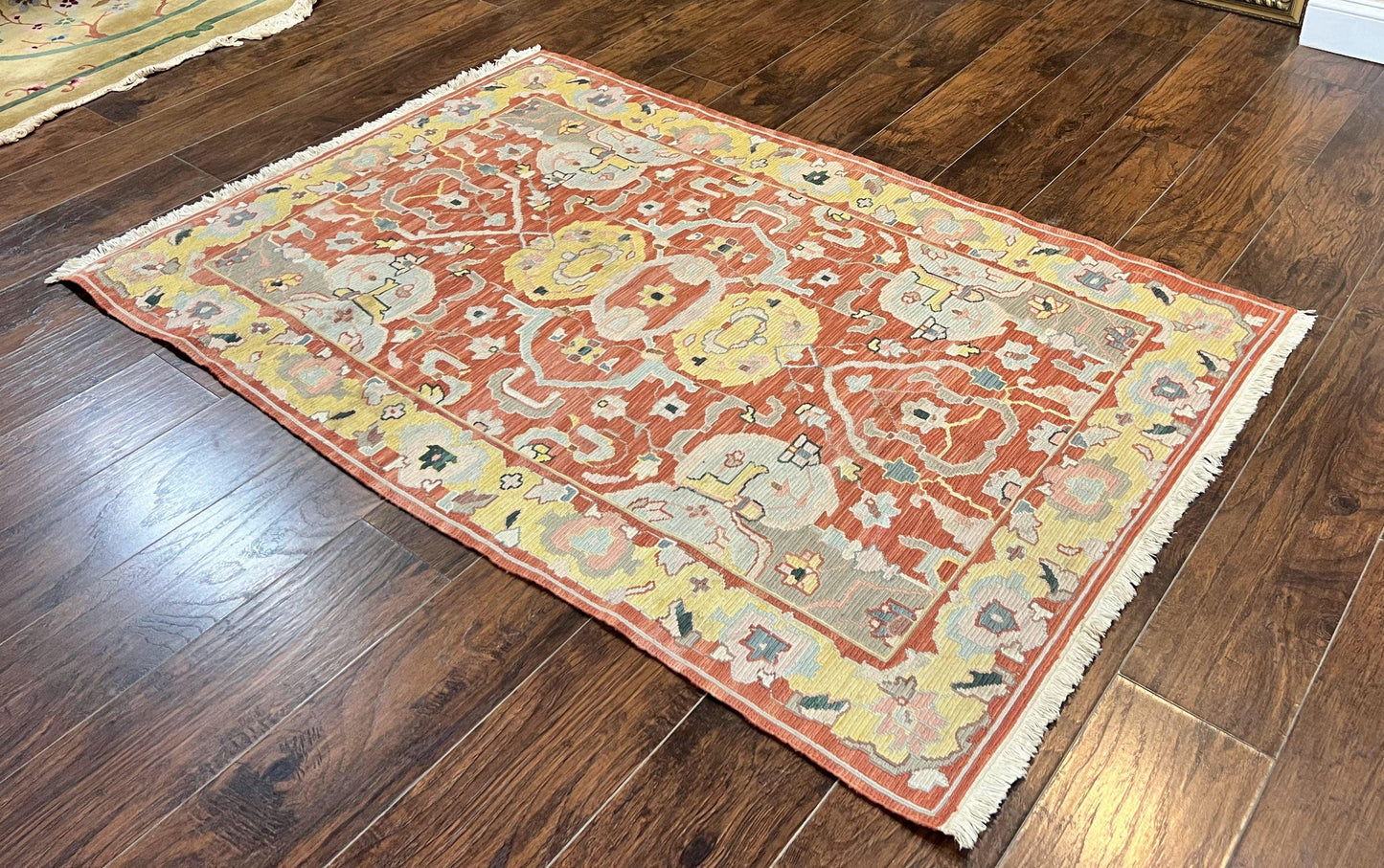 Turkish Kilim Rug 4x6 Flatweave Wool Handmade Geometric Vintage Carpet