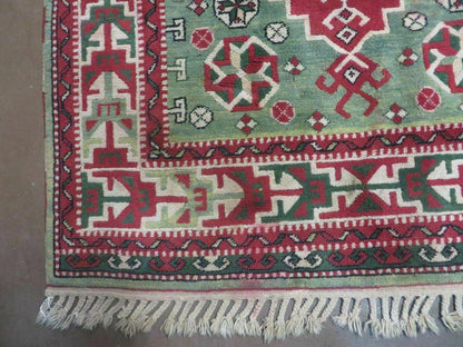 Kazak Rug Vintage Handmade Turkish Wool Rug 4x6 Fringed Carpet