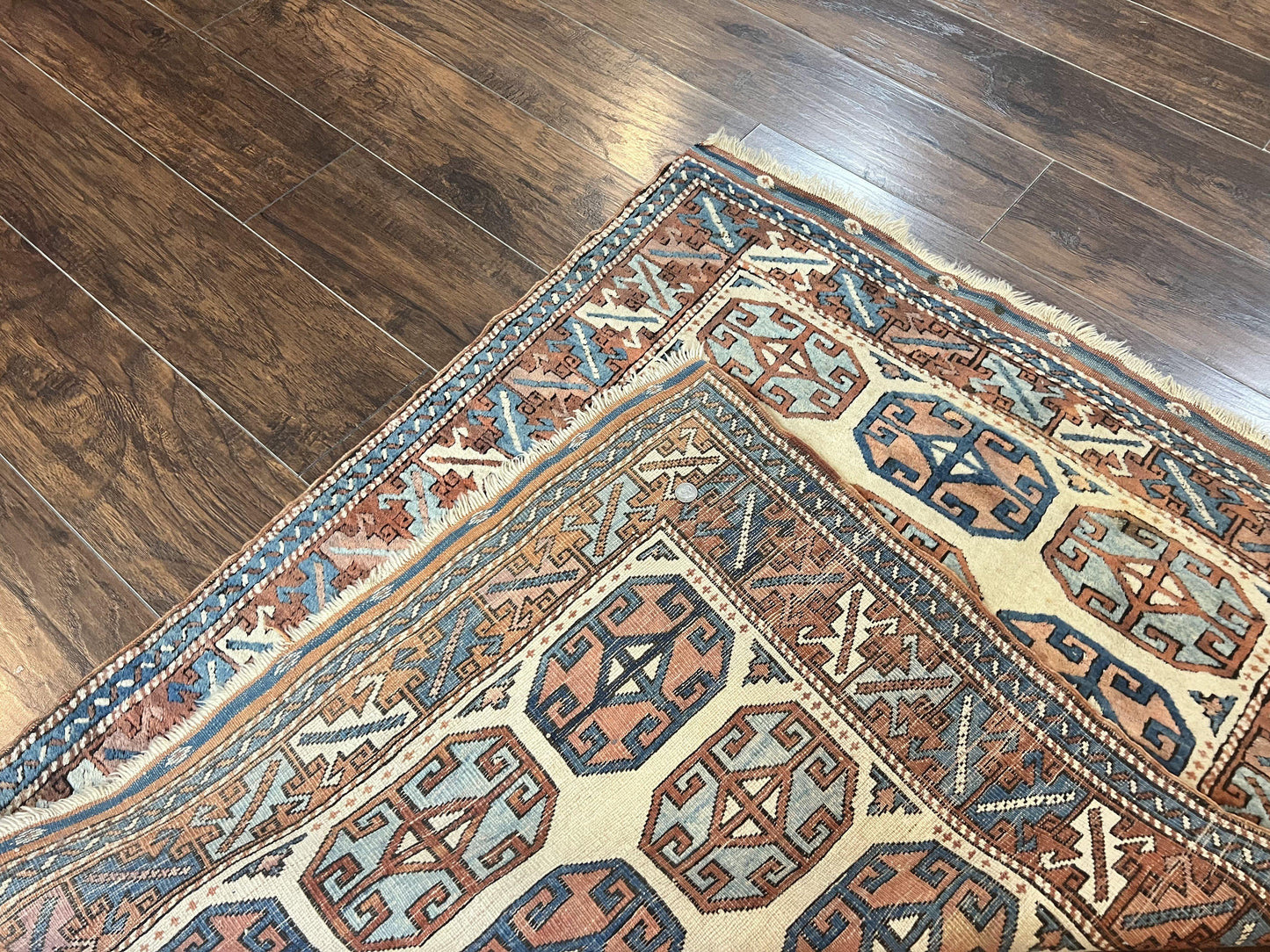 Turkish Kazak Rug 3x4 Wool Hand Knotted Vintage Carpet Geometric Tribal Motif