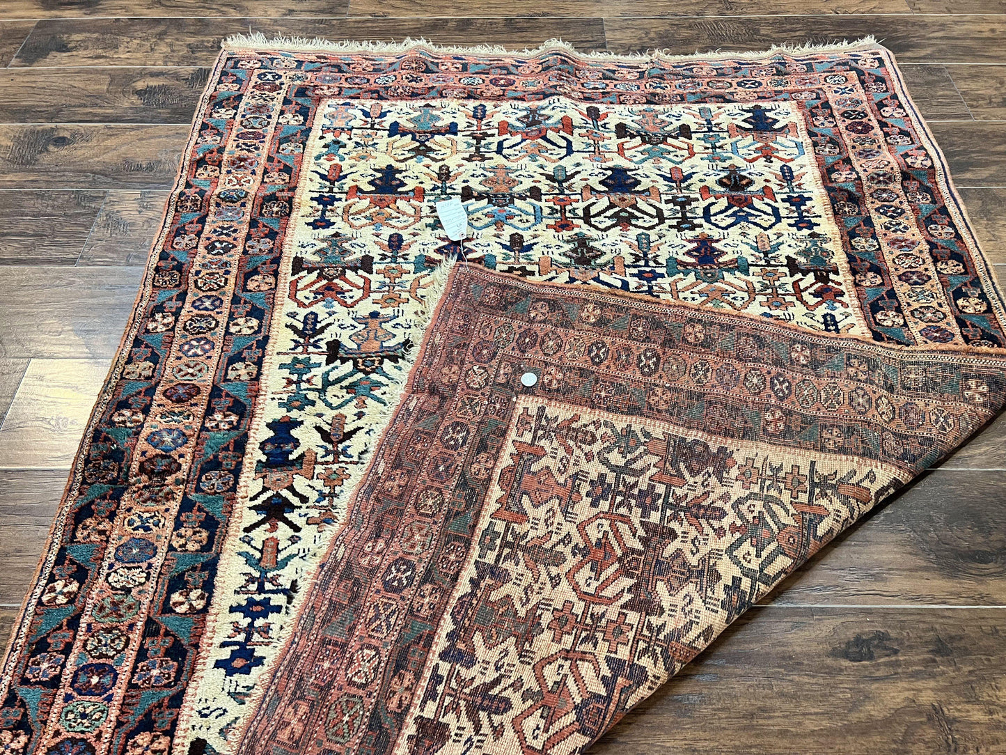 Persian Afshar Rug 5x6, Allover Repeated Motif, Wool Tribal Carpet, Handmade Semi Antique Rug