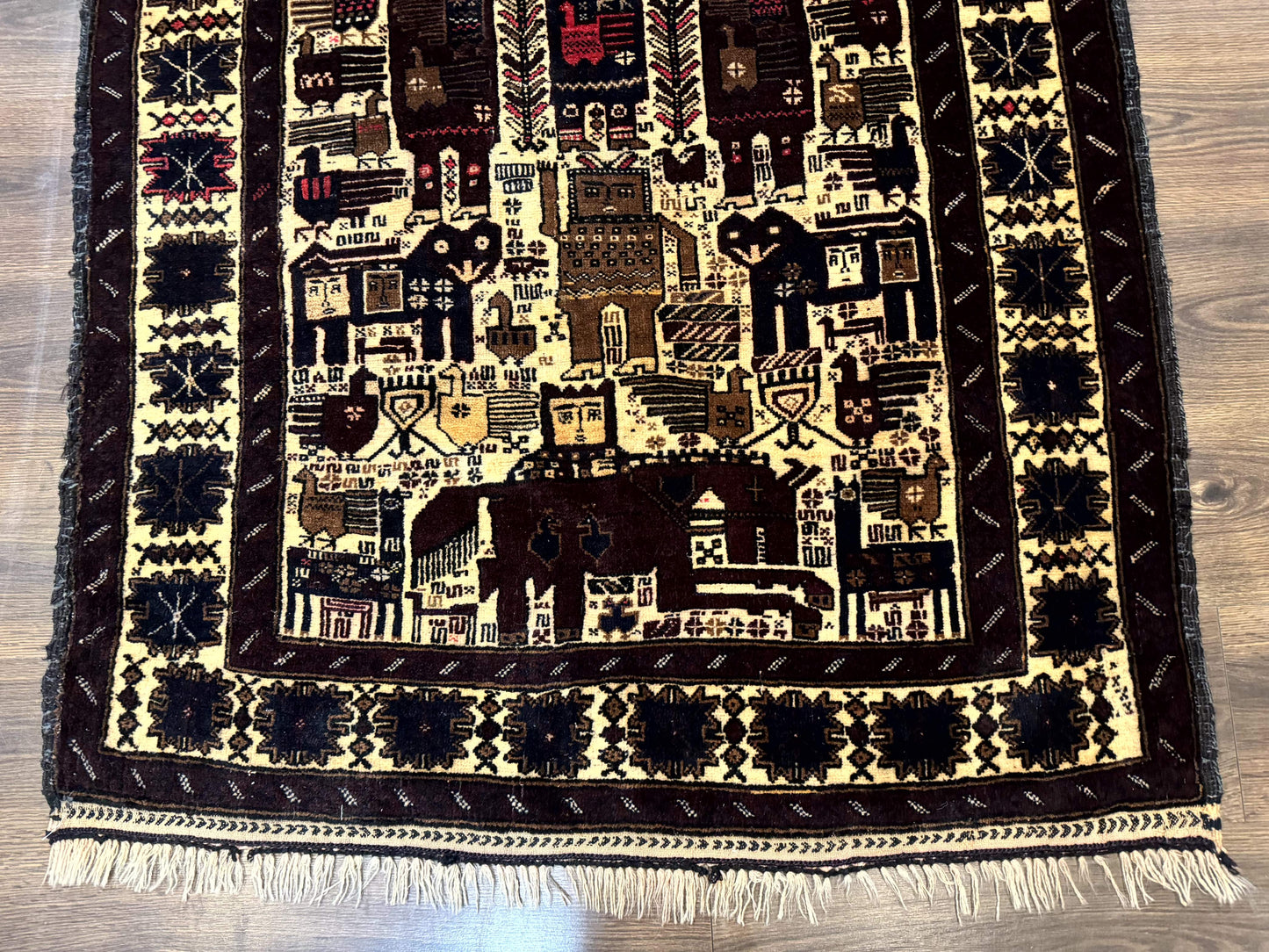 Persian Baluch Tribal Rug 4x6 Vintage Wool With Human And Bird Pictorials