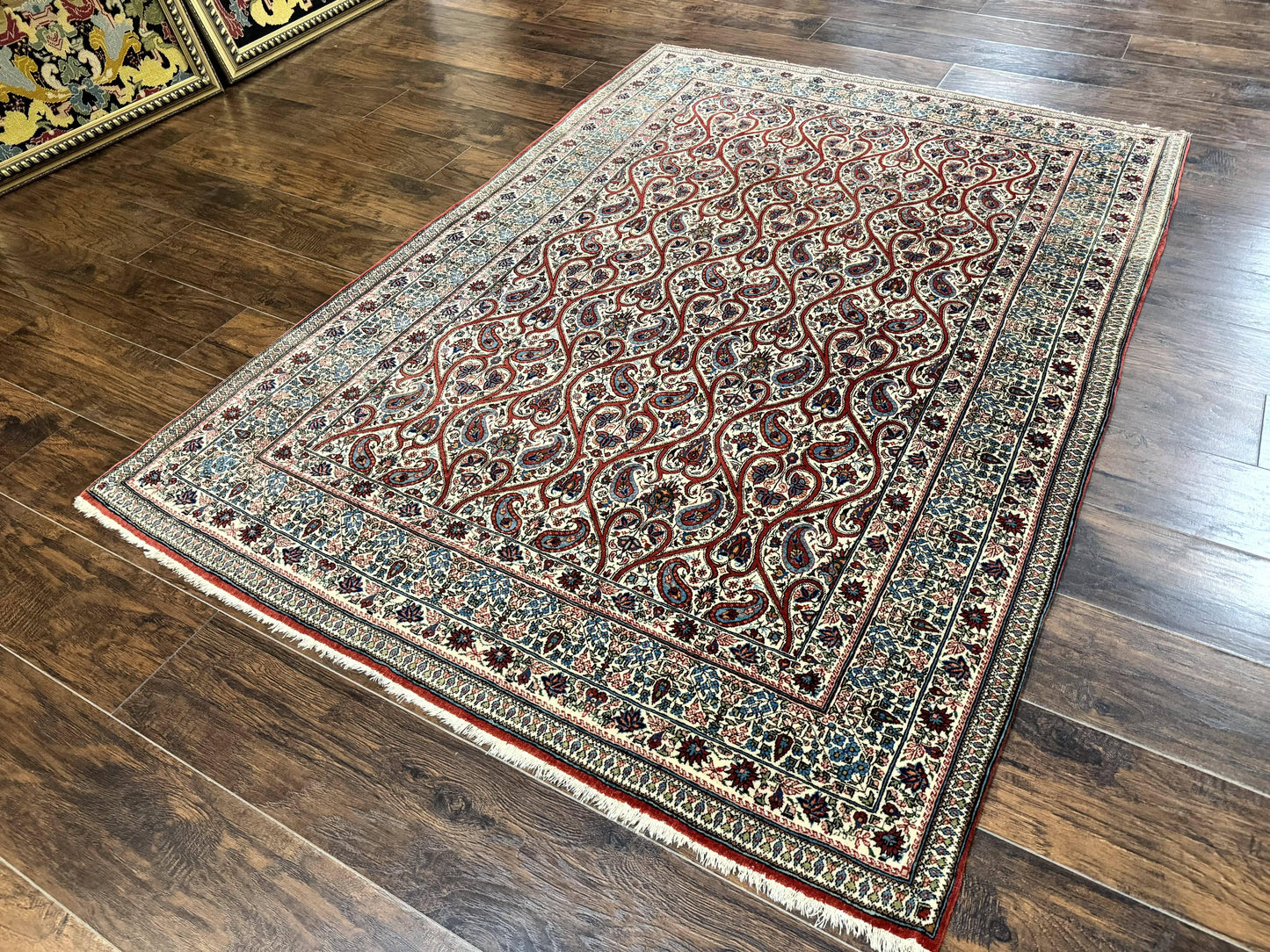 Persian Qum Rug 5x7 Handmade Wool Carpet With Repeated Paisley Boteh Design