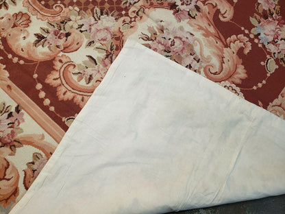 Vintage Chinese Needlepoint Wool Rug Flat Weave 6 By 9 Ft Handmade 1980s