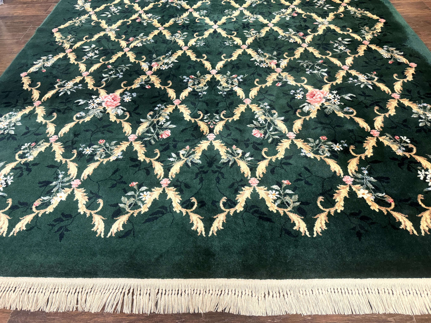 Karastan Garden of Eden Rug Green Savonnerie Wool 8.8 x 11.8