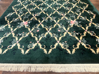 Karastan Garden of Eden Rug Green Savonnerie Wool 8.8 x 11.8