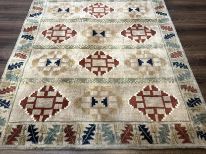 Geometric Design Area Rug 5x8, Beige and Rust Red