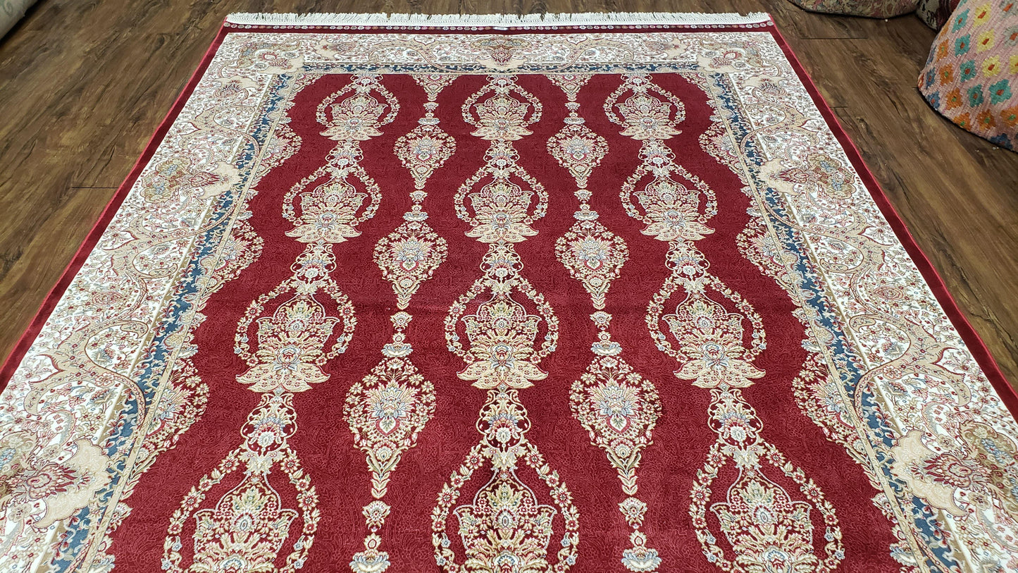 Dark Red Silk Carpet 5.3 x 7.6 ft, 5x8 Silk Rug, New Turkish Silk Carpet, Mint Condition, Beige & Red Area Rug, Bamboo Silk, High Quality