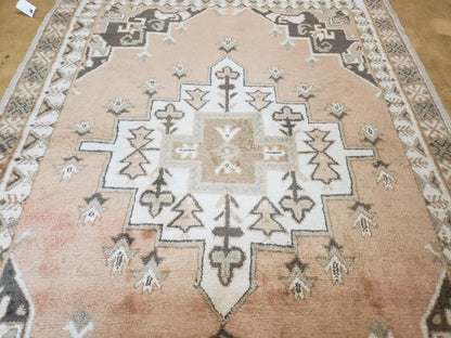 Hand Knotted Moroccan Berber Rug 5x7 Pink Ivory Geometric Medallion Open Field