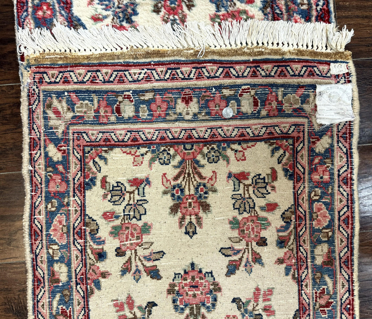 Persian Sarouk Runner Rug Handmade Wool Floral Hallway Ivory