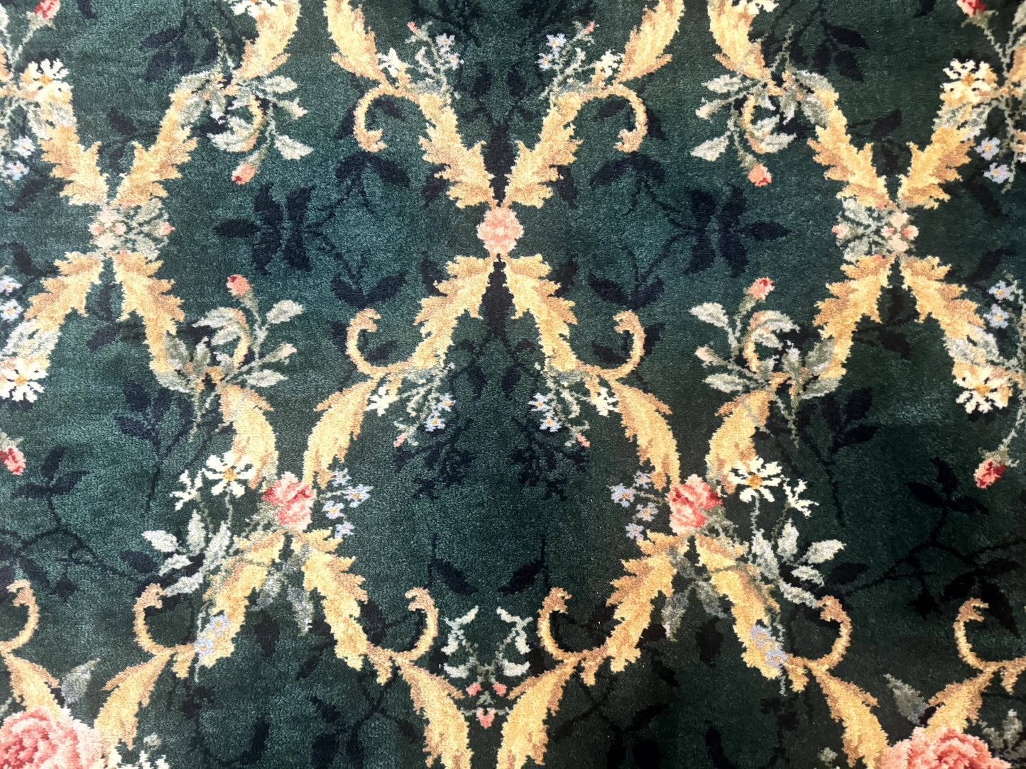 Karastan Garden of Eden Rug 4x6 Green Savonnerie Vintage Carpet